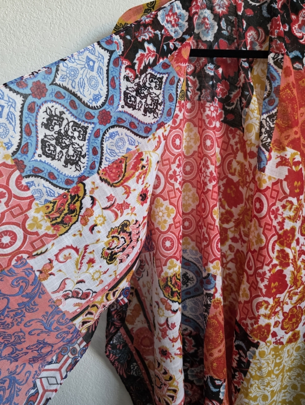 Bright Patchwork Mixed Print Resort Wear Beach Open Front Drape/kimono One Size - Picture 3 of 7